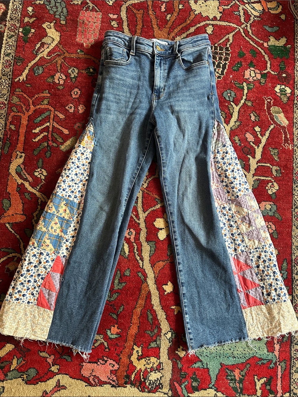 Zara Boho Rework Antique Quilt Wide Leg Jeans